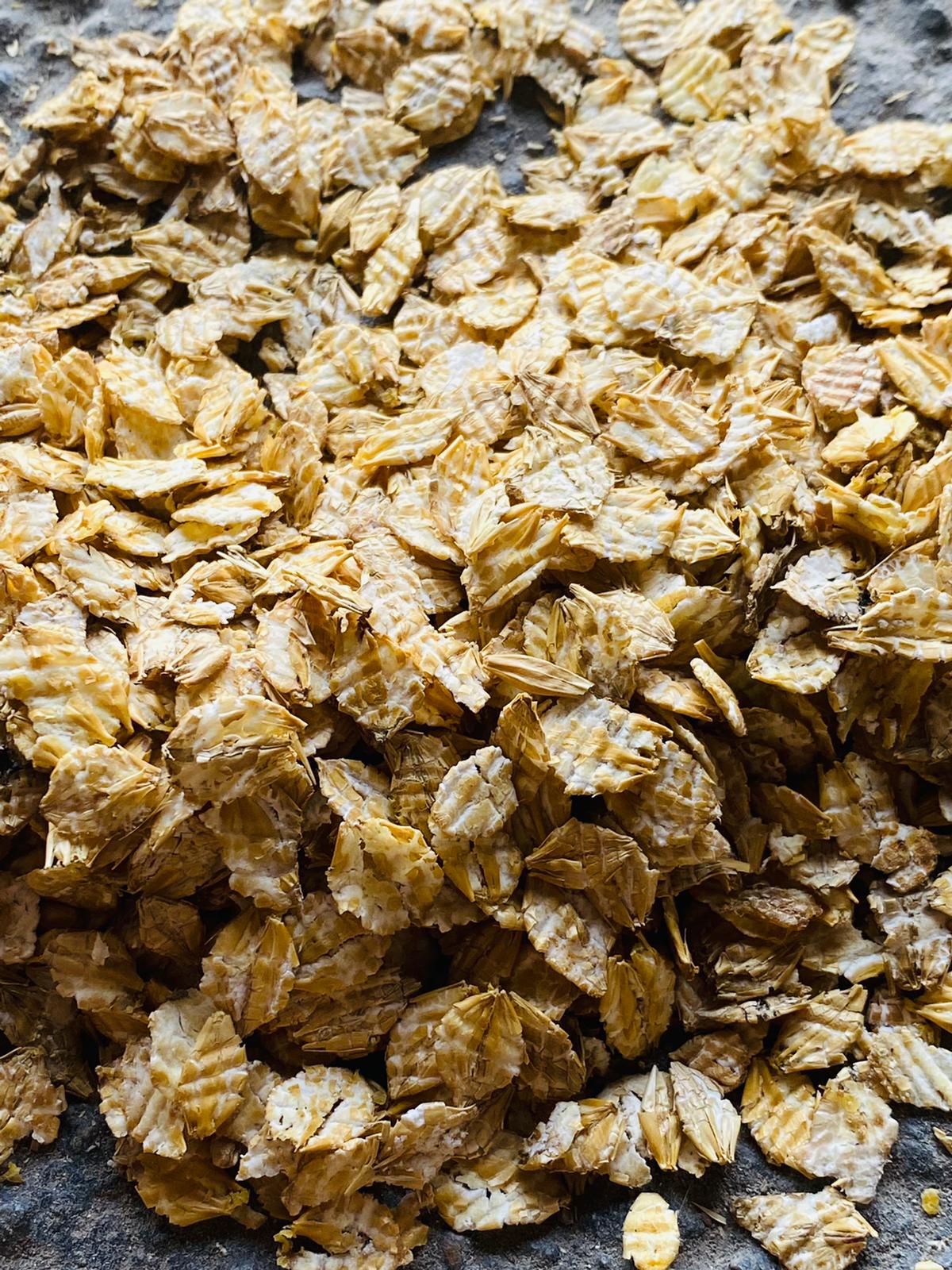 Üretilen arpa flake ürünü yakın çekim